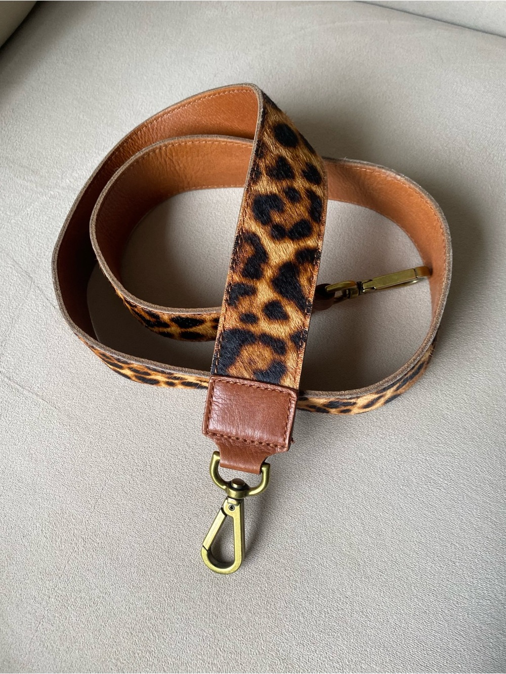 Reversible Leopard Print Leather Bag Strap